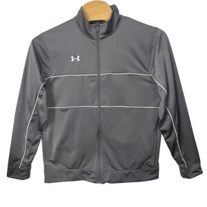 Under Armour Full Zip Track Jacket Gray Men 2XL White Cord Trim Athletic Pockets